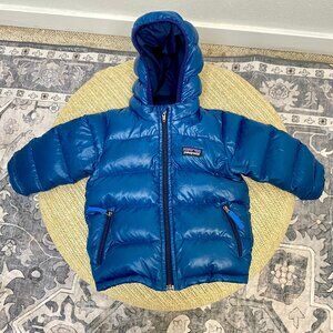 Patagonia Baby/Toddler Navy Zippered Hi-Loft Down Sweater Hoody Jacket 12m